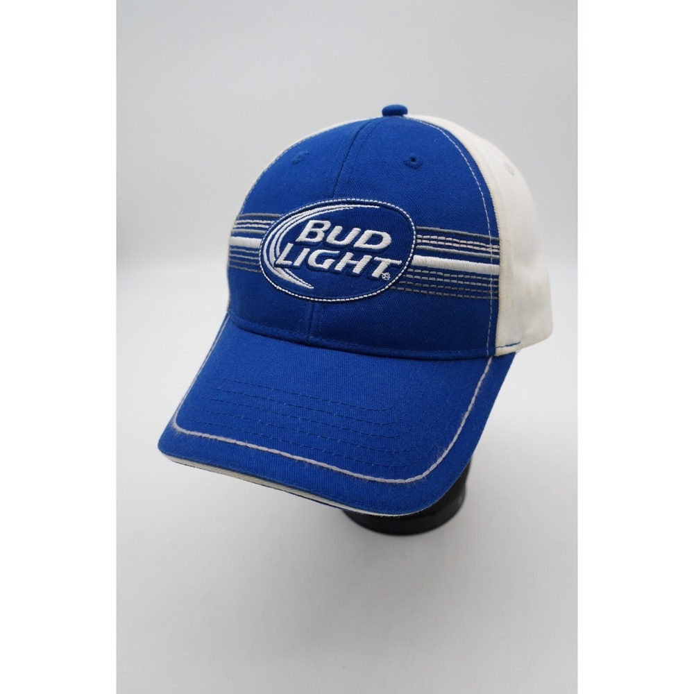 Bud Light Strapback Hat Baseball Cap Blue White‎ Patch Adjustable OSFA